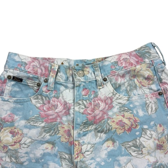 Polo Ralph Lauren Shorts Womens Size 28 Blue‎ Pink Floral Denim Cutoff - Picture 5 of 10
